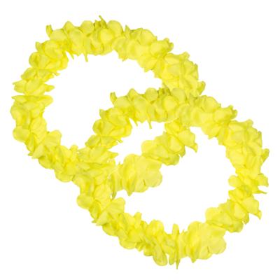 Hawaii kransen bloemen hals slingers - 2x - neon geel - Verkleed accessoires - kinderen/volwassenen