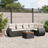 6-delige Loungeset met kussens poly rattan zwart