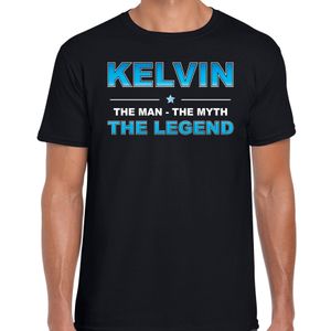Naam cadeau t-shirt Kelvin - the legend zwart voor heren