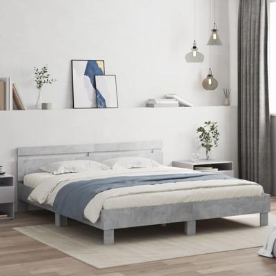 Bedframe met hoofdeinde bewerkt hout betongrijs 160x200 cm