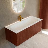 Badmeubel Mondiaz Kurve-Dlux | 110 cm cm | Meubelkleur Ruby | Wastafelkleur Opalo | Solid surface | Wasbak midden spoelbak | 1 kraangat