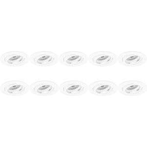 Spot Armatuur 10 Pack - Pragmi Aerony Pro - GU10 Inbouwspot - Rond - Wit - Aluminium - Kantelbaar - Ø82mm