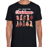 Foute kersttrui/t-shirt heren - All I want for Christmas - piemel/vagina - zwart 2XL  -