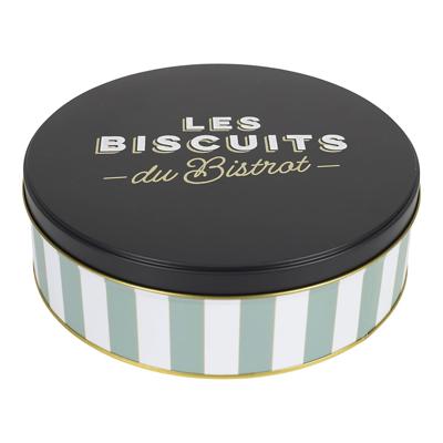 Koektrommel Les Biscuits - groen/zwart - 22 x 7 cm - 1700 ML - bewaarblik met deksel - metaal - rond