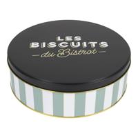 Koektrommel Les Biscuits - groen/zwart - 22 x 7 cm - 1700 ML - bewaarblik met deksel - metaal - rond