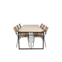 Texas tuinmeubelset tafel 100x200cm en 6 stoel armleuningL Lindos zwart, naturel, grijs. - thumbnail