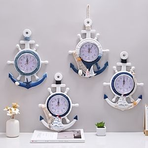 mediterrane stijl blauw en wit roer roer stuurman anker gepersonaliseerde wandklok klok elektronisch horloge decoratie navigatie klok kantoor thuis oceaan thema muur hangen Lightinthebox