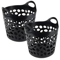 Flexibele wasmand/opbergmand - 2x - rond - zwart - 30 liter - D40 x H39 cm Flexibele wasmand/opbergmand - 2x - rond - zwart - 30 liter - D40 x H39 cm