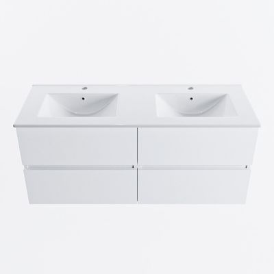 MONDIAZ VICA 120cm badmeubel onderkast Talc 4 lades. Wastafel DENIA dubbel 2 kraangaten, kleur Glanzend Wit.