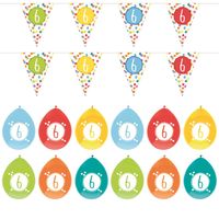 Leeftijd verjaardag 6 jaar geworden feestpakket vlaggetjes/ballonnen - Feestpakketten - thumbnail