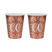 Verjaardag feest bekertjes leeftijd - 20x - 60 jaar - rose goud - karton - 270 ml