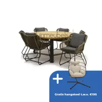 Tuinstoel Portofino olijf groen met Louvre 160 cm teaktafel