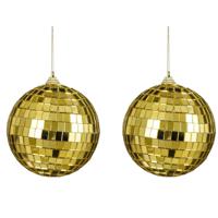 Grote discobal kerstballen - 2x stuks - goud - 10 cm - foam - spiegelbollen