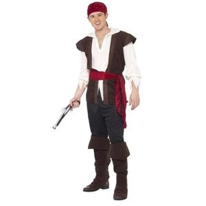 Zwart/wit/rood piraten verkleedkleding voor heren 56-58 (XL)  -