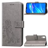 Lucky Clover ingedrukt bloemen patroon lederen case voor Huawei genieten van 9 met houder & kaartsleuven & portemonnee & hand strap (grijs)