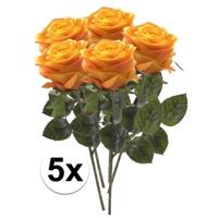 Kunstbloem roos Simone - 5x - geel/oranje - 45 cm - decoratie bloemen