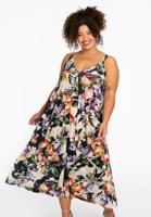 Yoek Mouwloze jurk BOUQUET | Bruin | Maat 50/52