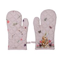 HAES DECO - Set van 2 Ovenwanten - 18x30 cm - 100% Katoen - Happy Bunny