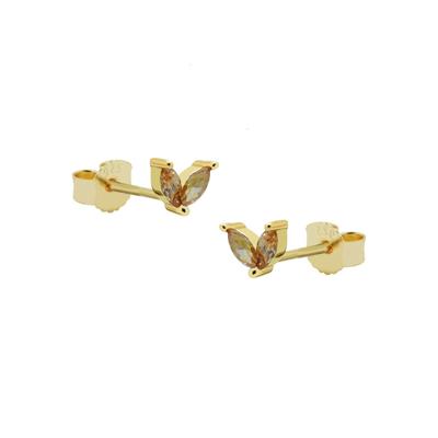 Karma Oorbellen Zirconia Double Champagn Leaves | Goud