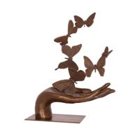 BRONZEN BEELD VAN EEN HAND DIE VLINDERS LOSLAAT