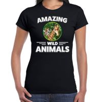 T-shirt giraffen amazing wild animals / dieren zwart voor dames - thumbnail