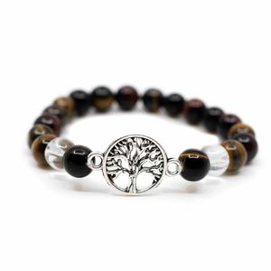 Edelsteen Armband Tijgeroog/ Bergkristal met Tree of Life