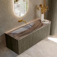 Badmeubel Mondiaz Kurve-Dlux | 135 cm | Meubelkleur Shadow | Wastafelkleur Sombra | Solid surface | Wasbak linker zijde spoelbak | Zonder kraangat(en)