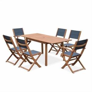 sweeek - Uitschuifbare houten tuintafel, 6 stoelen