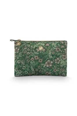 Pip Studio Pip Studio Charly Cosmetic Flat Pouch Medium Quilted Daisy Dreams Green 24x1x15.5cm