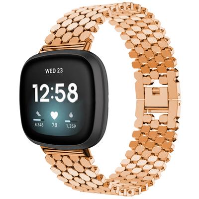 Fitbit Versa 3 / Sense Vis Stalen Schakel Band - Rose Goud Fitbit Versa 3 / Sense Vis Stalen Schakel Band - Rose Goud
