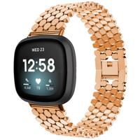 Fitbit Versa 3 / Sense Vis Stalen Schakel Band - Rose Goud Fitbit Versa 3 / Sense Vis Stalen Schakel Band - Rose Goud