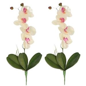 2x Nep planten roze/wit Orchidee/Phalaenopsis binnenplant, kunstplanten 44 cm   -