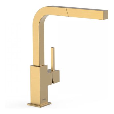 Keukenkraan Tres Cuadro | Opbouw | 360° Draaibaar | Uitrekbare sproeier | Mengkraan | 1-hendel | Vierkant | 24k Goud mat