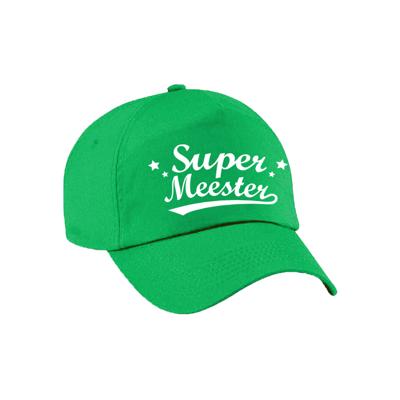 Super meester cadeau petje - baseballcap - groen - heren - voor meesters - leraren - leerkrachten