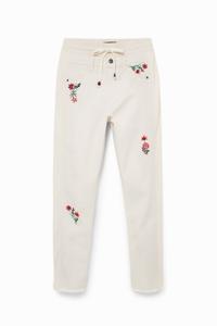 Denim joggingbroek met bloemen - WHITE - XS