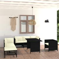 8-delige Loungeset met kussens poly rattan zwart