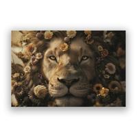 Glasschilderij - Leeuw Met Bloemen - 160 x 110 cm