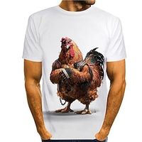 Voor heren T-shirt Grappige T-shirts dier Grafische prints Kip Ronde hals A B C D F 3D-afdrukken Dagelijks Feestdagen Korte mouw Afdrukken Kleding leuke Style Ontwerper Tekenfilm Casual Lightinthebox