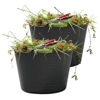 Flexibele kuip / emmer - 2x - antraciet - 15 liter - kunststof - 35 x 28 cm - met handvatten