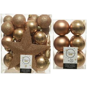 Kerstversiering kunststof kerstballen met piek camel bruin 5-6-8 cm pakket van 45x stuks - Kerstbal