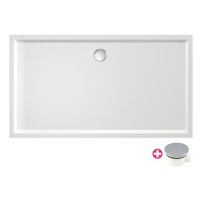 Douchevloer Xenz Mariana Plus | 150x90 cm | Incl.Afvoersifon-Chroom | Acryl | Rechthoekig | Wit