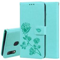 Rose reliëf horizontale Flip PU lederen case voor Galaxy A30/A20 met houder & kaartsleuven & portemonnee (groen)