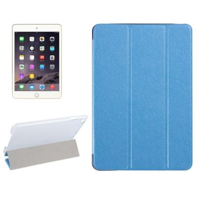 Zijde textuur horizontale Flip lederen draagtas met drie-opvouwbare houder voor iPad mini 2019 (blauw)