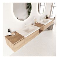 Mondiaz Bukla 280cm badmeubel met open module 40 midden kleur washed oak 4 lades wastafel dubbel 2 kraangaten kleur talc