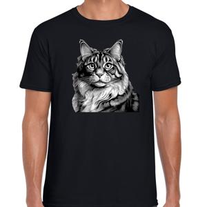 Cadeau/verkleed T-shirt heren - zwart - Noorse Boskat kat/poes - kattenliefhebber