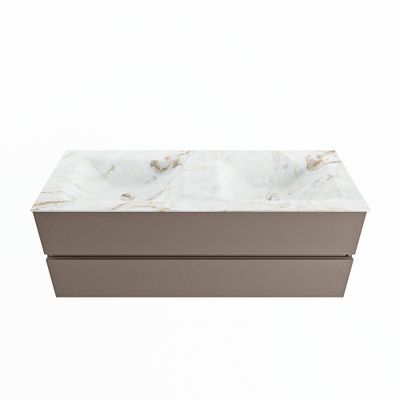 MONDIAZ VICA-DLUX 130cm badmeubel onderkast Smoke 2 lades. Inbouw wastafel CLOUD dubbel 2 kraangaten, kleur Frappe.