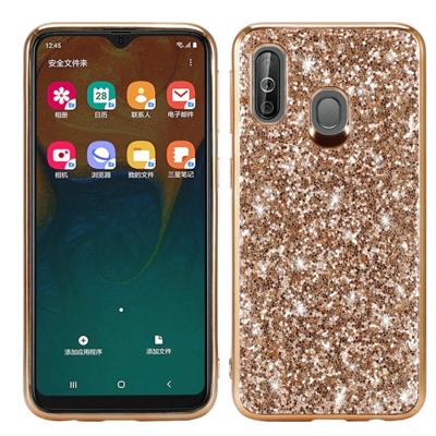 Glittery poeder schokbestendig TPU Case voor Galaxy A40 (goud)