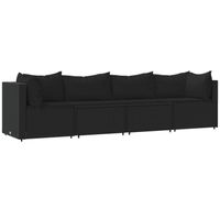 The Living Store Loungeset - PE-rattan - Zwart - 63x63x57.5cm - Verstelbare poten - thumbnail