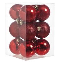 12x Rode kerstballen 6 cm kunststof mat/glans - thumbnail