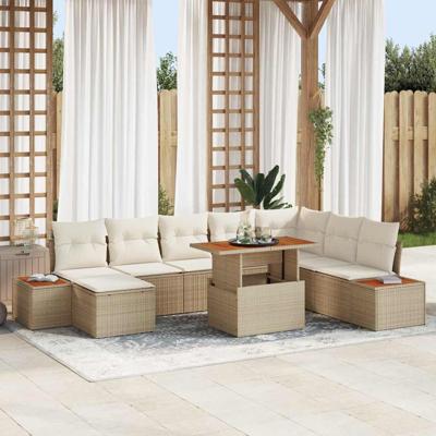 9-delige tuinsofa set met kussens in beige poly rattan